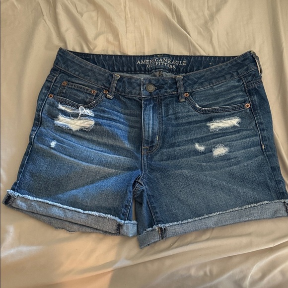 American Eagle Outfitters Distressed Dark Blue Jean Shorts - Picture 1 of 8